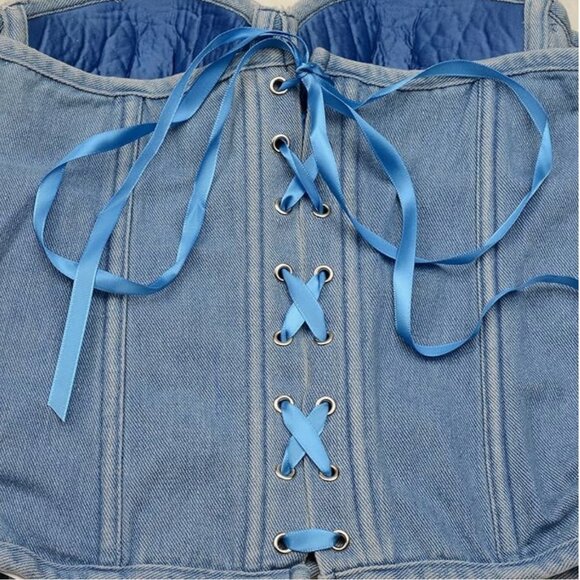 Women's Denim Rhinestone Corset Top - Picture 8 of 8